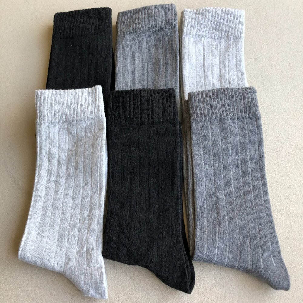 6 Pairs Mens Socks. Cotton Blend Crew Dress Socks, Black, Grey, Dark Gray - Picture 4 of 8